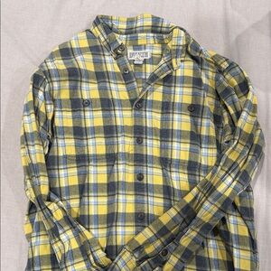 Duluth Trading Co Yellow and Gray Checkered Shirt